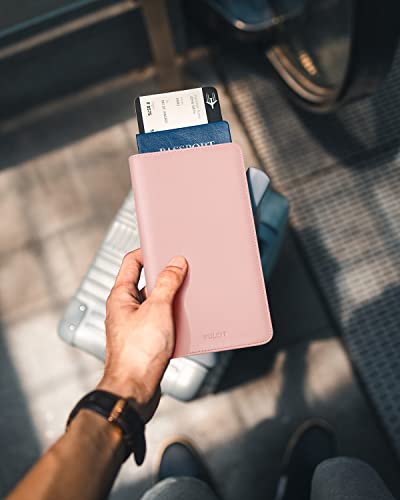 VULKIT Passport Wallet for Travel RFID Blocking Premium Leather - color: Pink