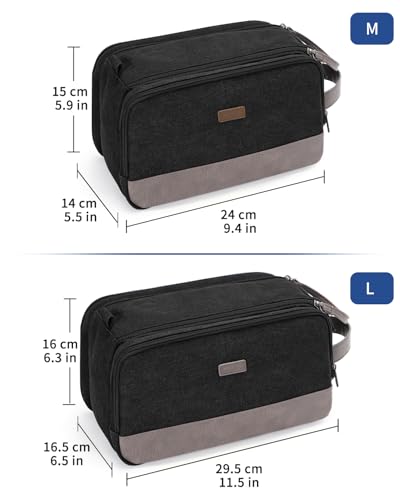 WANDF Travel Toiletry Bag for Men, Canvas Shaving Dopp Kit - color: M, Black, size: Medium