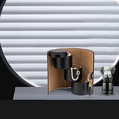 VLANDO Travel Jewelry Organizer, 3 Tier Roll Up Design, Hard Shell Storage - color: Black