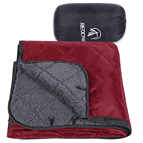 REDCAMP Large Camping Blanket with Sherpa Lining, Wine Red 79"x59" - color: Red, size: 59"x 79"