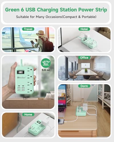 6 USB(2 USB C) Green Travel Power Strip 4 Outlets 5Ft Green Extension Cord - size: 5 FT(Green-24W USB-980J)