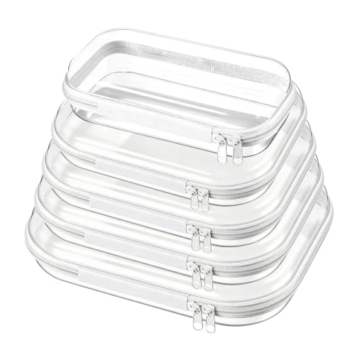 5 Pack Hard Shell Pouches with Double Zipper, Portable Clear Travel Bags - color: Multi-Size4M+1S
