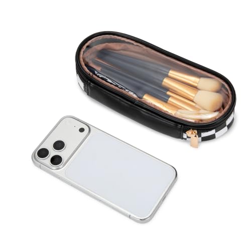 Wrangler Travel Makeup Bag 2pcs Set Cosmetic Bag with Makeup Brush Holder - color: Checkered-Black