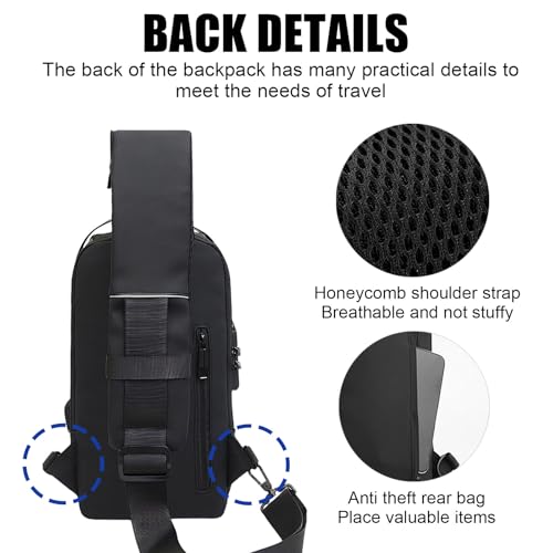 Travel Sling Bag Waterproof Crossbody Bag with Combination Lock Anti-Theft PU Leather Chest Bag - color: Black Gold