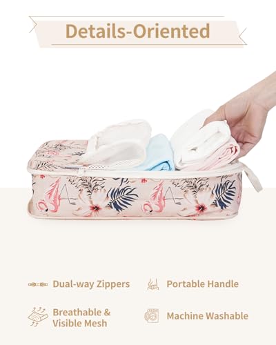 Narwey Compression Packing Cubes for Travel, Cute Luggage Organizer Bags - color: Y-Beige Flamingo