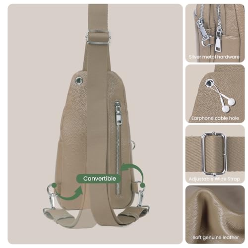 befen Genuine Leather Sling Bag for Women Anti-Theft Crossbody Chest Bags Fanny Packs for Travel with RFID Card Slots - color: Taupe
