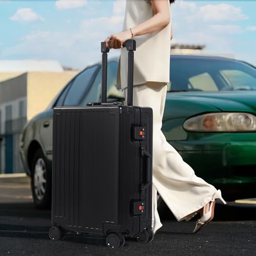 UrbanExplorer 더블 스피너 휠이 있는 전체 알루미늄 기내용 캐리온 캐리어, TSA 콤비네이션 락 포함 지퍼 없는 여행 가방, 블랙., 20인치, 모던하고 매끄러운 안전성 - color: 블랙., size: 20인치