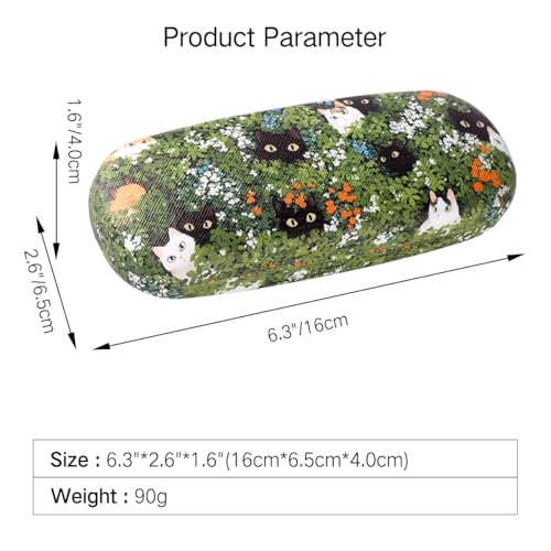 PERFECTSIGHT Hard Shell Eyeglasses Case, PU Leather Protective Glasses Case, Cute Eyeglass Case for Women Men Girls - color: Green Cats
