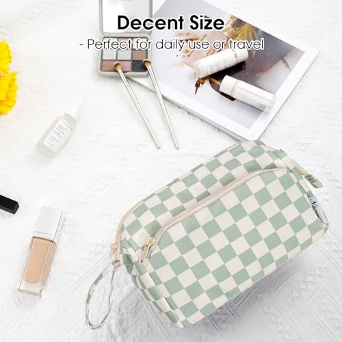 Narwey Travel Makeup Bag Toiletry Bag, Wide Open Cosmetic Bag for Women - color: C-Mint Green Checkerboard, size: Small