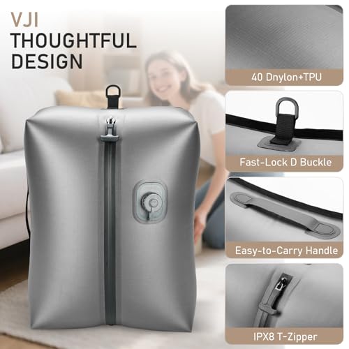 VJI 18L Vacuum Bag for Travel with Built-in Pump, IPX8 Waterproof, Grey - color: Grey