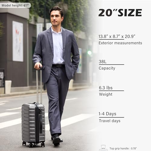 Coolife Lightweight Luggage with TSA Lock,Carry On Gray - color: Gray, size: Small(20in)