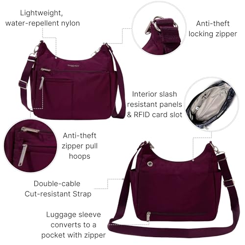 Baggallini Women's Securtex Anti-theft Free Time Crossbody Bag - color: Mulberry