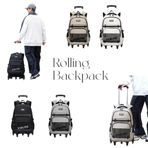 EKUIZAI Kids Rolling Wheeled Backpack for Boys Girls Roller Middle School Backpack with Wheels Rolling Bookbag Trolley Bag for Kids,2 Wheels Black - color: 2-wheel Black, style: 2 Wheels