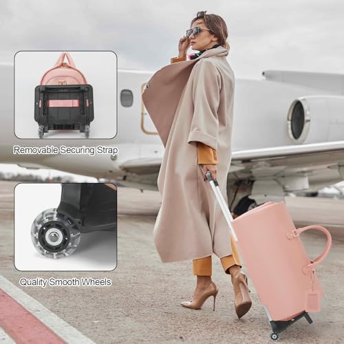 Modoker Convertible PU Leather Rolling Garment Duffle Bag for Women, Pink - color: Rolling Pink
