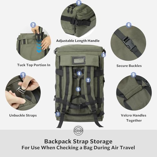 STOVER 45/100L Carry-On U-Zip Rolling Duffel Bag with Wheels, Medium Durable Travel Duffle w/Toiletry Bag, Heavy-Duty, Packable w/Shoulder Straps- Use as Luggage or Backpack, Men/Women (Green) - color: U-Zip Green