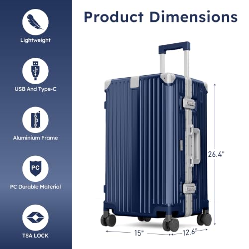 ALPHA CAMP Trunk Luggage 24 Inch with Aluminum Frame Zipperless Suitcase - color: Royal Blue, size: 24 Inch