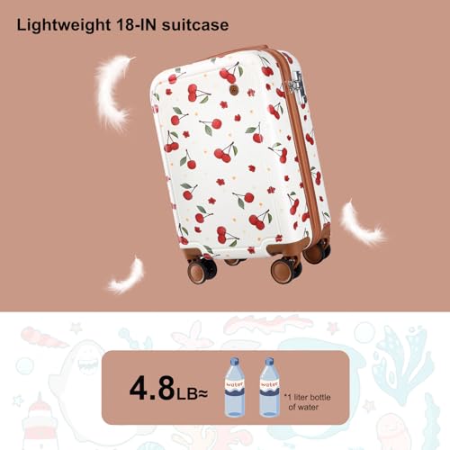 Somago Spinner 18" Hardside PC Carry on Suitcase with TSA Lock Lightweight Children Luggage(18inch, Cherry White) - color: Cherry White, size: Carry-On 18-Inch
