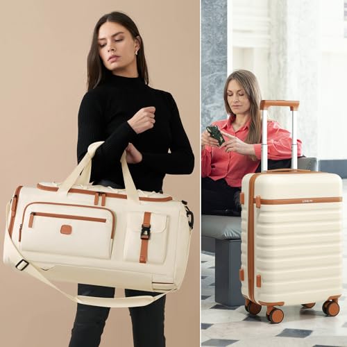 UKEIN Luggage Sets 5Piece, Carry On Luggage Large Checked Suitcase Set | Carry On Suitcase with Spinner Wheels,PC Durable Hardside Check in Luggage with TSA Lock - color: Beige, size: 5 piece set