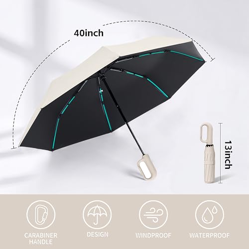 Compact Automatic Folding Umbrella – Portable Backpack Umbrella with Hook - color: white