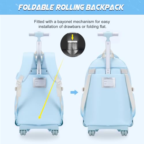 DIGOBAY Rolling Backpack for Girls with Lunch Bag & Pencil Case - color: Blue