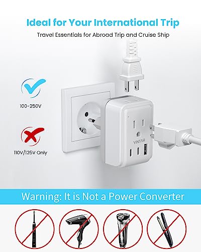 VINTAR Universal Travel Adapter Kit, Type A,C,G,D,I,M Detachable Attachment | 5 in 1 with 2 Outlets 3 USB Ports(2 USB C), 17W Fast Charge, International Power Adapter for US to Europe UK India Africa AUS - style: 17W Type A/C/G/D/M/I-All in One Adapter