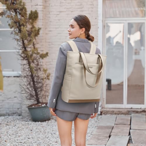 Convertible Laptop Backpack, Carry‑on Tote Backpack,16 Inch, Apricot - color: Apricot