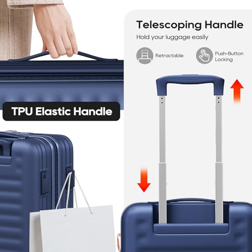 Joyway Luggage Sets 5 Piece with Front Pocket, Expandable Top Opening Suitcase Set, PC Hardside Carry on Suitcase with Spinner Wheels and TSA Lock (Blue) - color: Blue, size: 5 Piece Set (20/24/28 Inch)