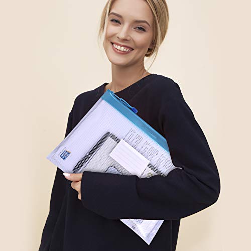 Wisdompro Zipper Pouch, 4 Pack Waterproof Mesh File Bag, Document Organizer - color: Blue