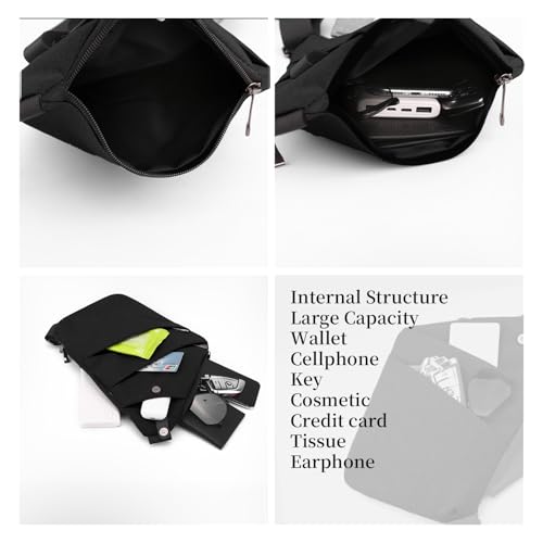 Anti Theft Crossbody Travel Bag - Multi-pocket Shoulder Bag with Adjustable Strap,Slim Sling Bag for Women Men - color: Black-left Shoulder