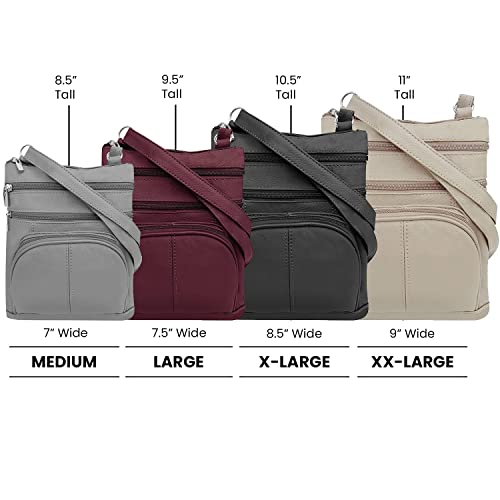 TOVOSO Crossbody Bag for Women, Genuine Leather Multi-Pocket Purse with Adjustable Strap, RFID Protection, Built-In Wallet - color: Light Brown, size: X-Large