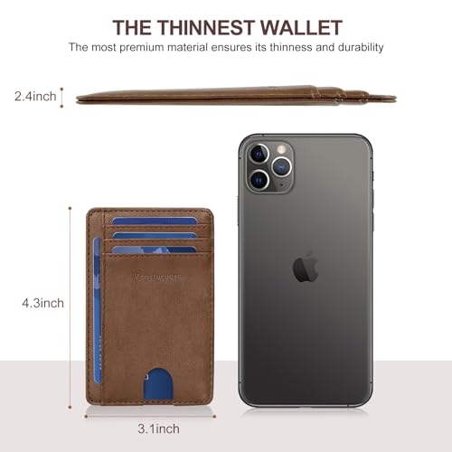 Front Pocket Thin Wallet for Men Women RFID Blocking Credit Card Holder Card Cases Slim Minimalist Wallet with Gift Box (Alaska Brown) - color: Alaska Brown