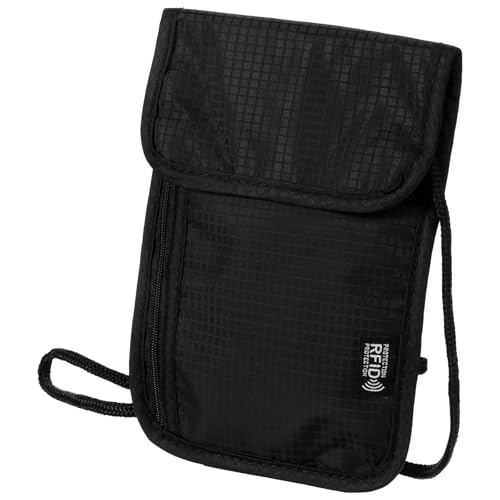 Travel Neck Wallet Black Blocking Passport Holder Neck Pouch - color: Black