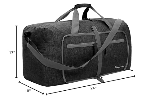 Dimayar 65L Foldable Duffle Bag for Travel, Lightweight Weekender Bags - color: Black, size: 65L