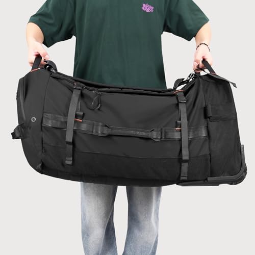 29 Inch Foldable Wheeled Duffle Bag, Waterproof Rolling Travel Bag - color: Black
