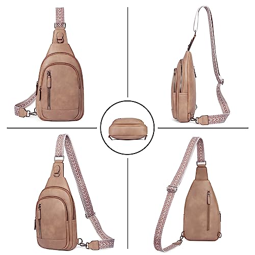 CLUCI Crossbody Bags for Women - Sling Backpack Travel Bag in Leather - color: 1 Light Brown