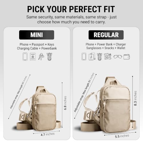 Travel Sling Bag for Men & Women, Anti-Theft RFID Blocking Crossbody Bags - color: Beige Mini