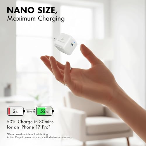 PD 20W GaN Charger, Wozoyo Type-C Fast Charger Compatible for iPhone 17/16/16 Pro Max/15 Series/iPad Pro, Smartphones & Tablets, QC 3.0,Compact Foldable Plug Design, Smart Power Delivery