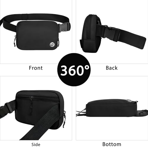Goloni Women Waterproof Crossbody Fanny Pack Adjustable 1.1L Waist Belt Bag - color: Black