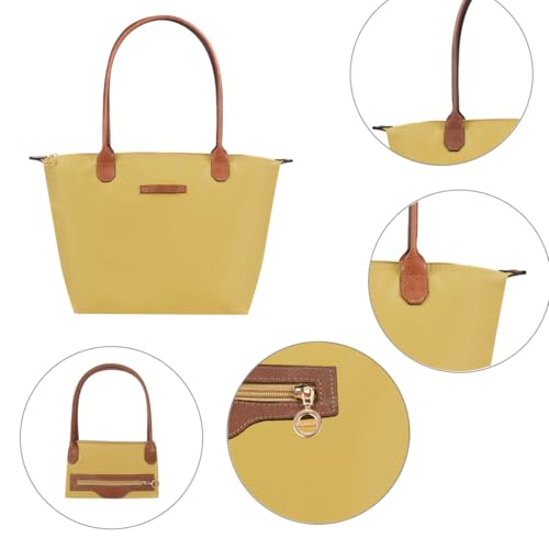 Waterproof Nylon Tote bag for Women Lightweight Designer Handbag with Zipper Stylish and Durable Purse - color: Mustard, size: Medium