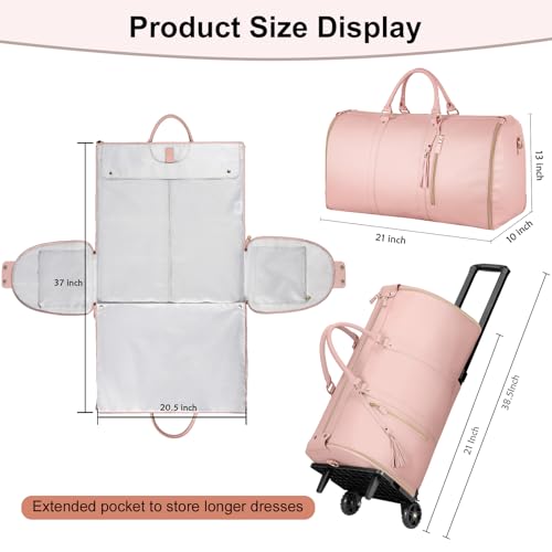 Ytonet Rolling Garment Bags for Travel, Convertible Carry On Garment Bag - color: Pink, style: Roller