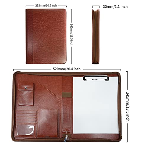 WRIYES Zippered Padfolio Organizer, 10.2 Inch Portfolio Folder, Brown - color: Brown1