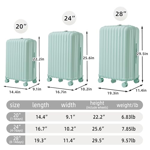 Luggage Set, ABS Hardshell Suitcase Spinner Wheel with Combination Lock - color: Vertical stripes blue, size: 20/24/28 Inch