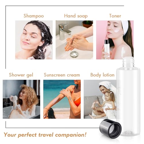 150ML/5OZ Travel Size Toiletries, 3 Pack Travel Size Containers | Double Leak Proof & Refillable Plastic Travel Bottles for Shampoo, Lotion, Body Wash with 6pcs Labels (Clear) - color: Clear, size: 150ml(3pcs)