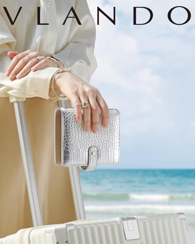 VLANDO Small Travel Jewelry Case with Velvet Clear Pouches,Silver - color: Silver Crocodile