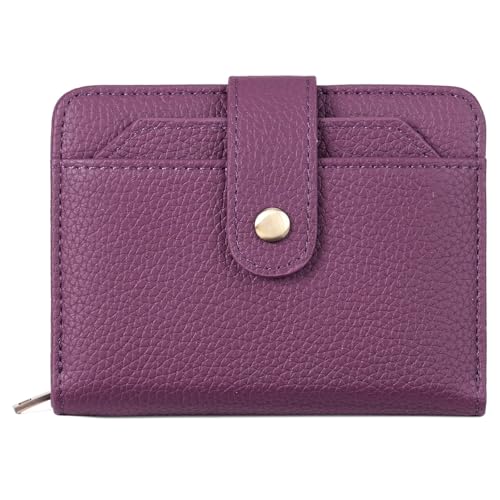 GAEKEAO Small Leather Credit Card Holder Wallets for Women RFID Blocking Bifold Wallet Zipper Pocket with Removable ID Window - color: Y-Purple-Small