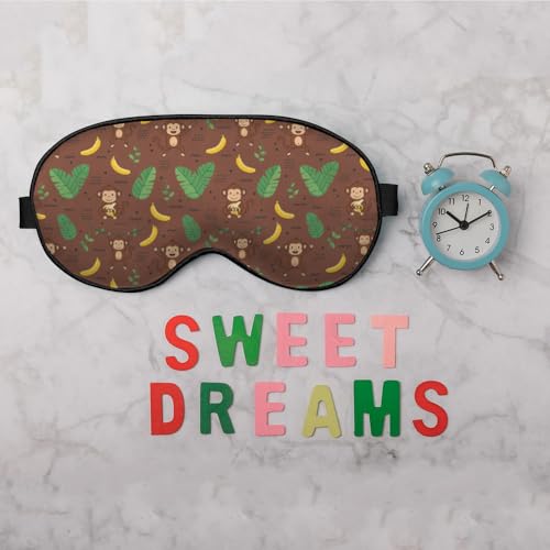 Cute Monkey Silk Sleep Mask, Adjustable Elastic Strap, Yellow, Animal Banana Palm Leaf Pattern, Soft Eye Shade Cover for Men Women Boy Girl Airplane Travel - color: Cute Monkey