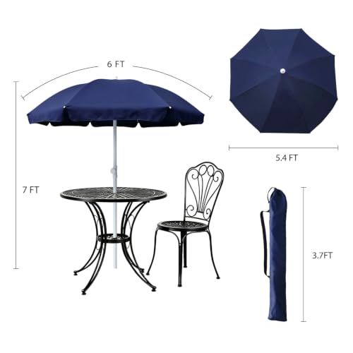 AMMSUN 6FT Portable Outdoor Picnic Patio Umbrella with Tilt Function, Navy - color: Blue