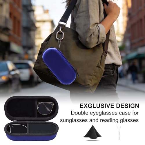 L LTGEM Hard Double Eyeglass Case, Travel Sunglasses Storage Case for Men Women,Includes Cleaning Cloth and Screwdriver - color: Blue