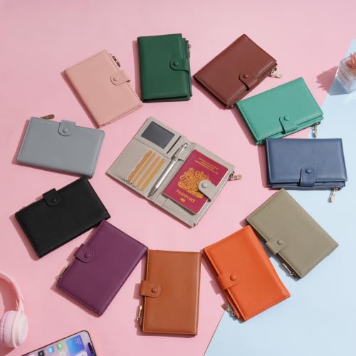 Leather Passport Cover Wallet Travel Essentials Holder with Zipper Pocket - color: Cyan