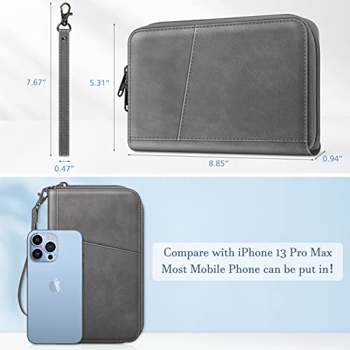 FINTIE Family Passport Holder Wallet Travel Document Organizer Clutch Bag - color: Gray